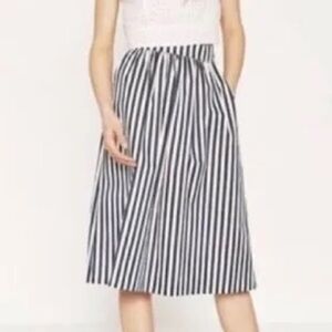 Zara Woman Navy White Striped Crisp Coastal Career Midi Skirt SZ M Cotton